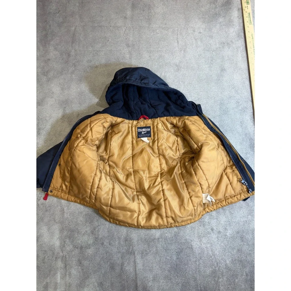 OshKosh Bgosh Kids 2T Navy Tan Hooded Puffer Jacket Heavy Winter Coat OK-CNL1739